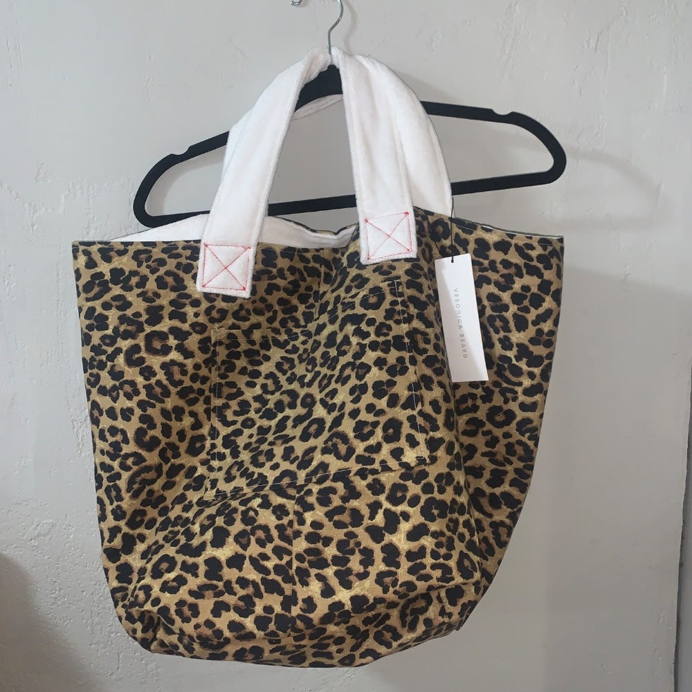 Veronica Beard x Kassatex Overboard Tote Bag Terrycloth Reversible Animal Print!